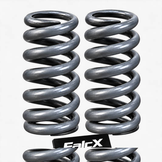 Pair of FalcX replacement front coilover springs with sharp transparent edges